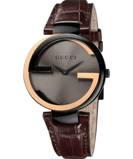Gucci Interlocking-G Brown Leather Strap Black Dial Quartz Watch for Ladies – GUCCI YA 133304
