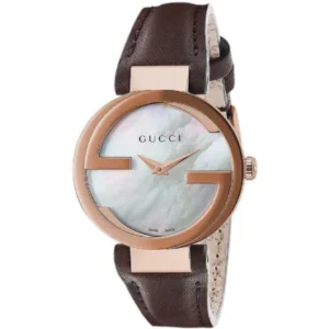 Gucci Interlocking-G Brown Leather Strap Mother of Pearl Dial Quartz Watch for Ladies – GUCCI YA 133516