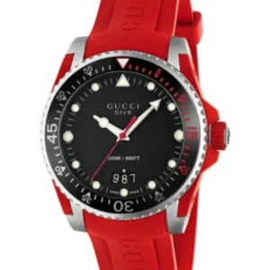 Gucci Dive Red Silicone Strap Black Dial Quartz Watch for Gents – GUCCI YA 136309