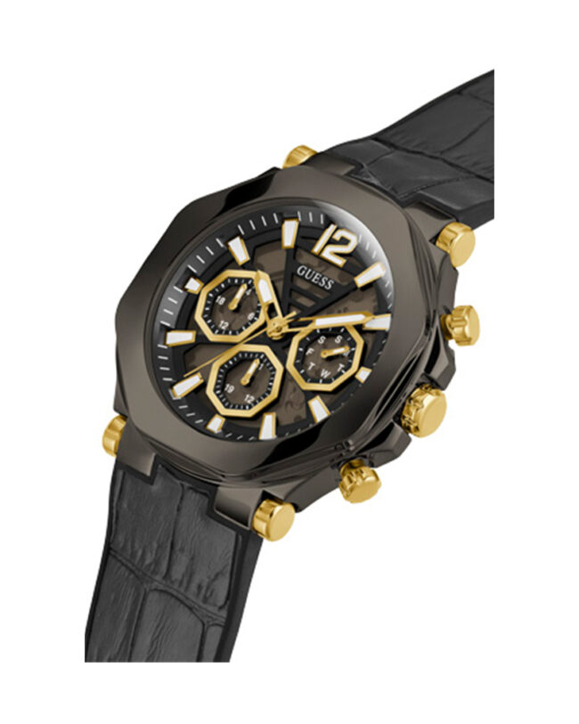 Guess EDGE Black Leather Strap Black Dial Chronograph Quartz Watch for Gents – GW0492G1 - Image 5