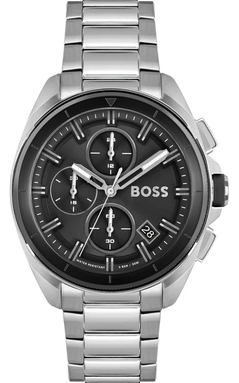 HUGO BOSS Volane Silver Stainless Steel Black Dial Chronograph Quartz Watch for Gents – 1513949 - Image 4