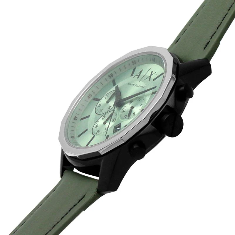 Armani Exchange Green Leather Strap Green Dial Chronograph Quartz Watch for Gents – AX1725 - Image 3