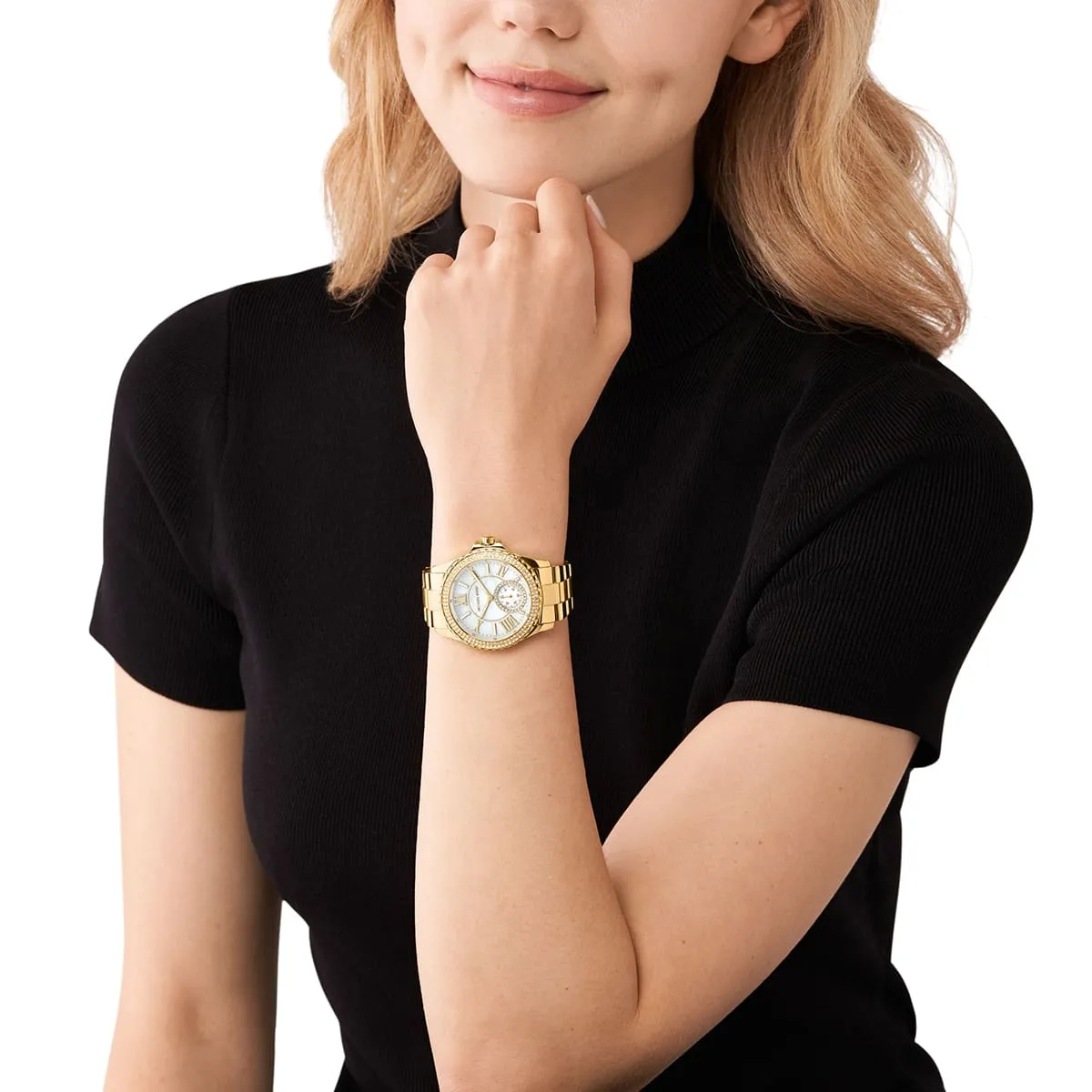 Michael Kors Everest Gold Stainless Steel Mother Of Pearl Dial Quartz Watch for Ladies – MK-7401 - Image 9