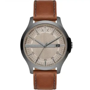 Armani Exchange Hampton Brown Leather Strap Grey Dial Quartz Watch for Gents – AX2414