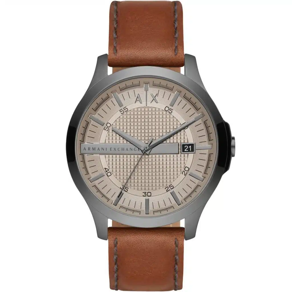 Armani Exchange Hampton Brown Leather Strap Grey Dial Quartz Watch for Gents – AX2414