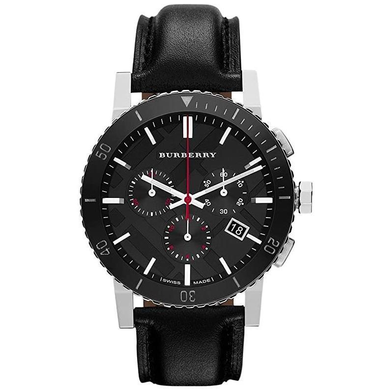 Burberry Black Leather Strap Black Dial Chronograph Quartz Watch for Gents – BU9382 - Image 2