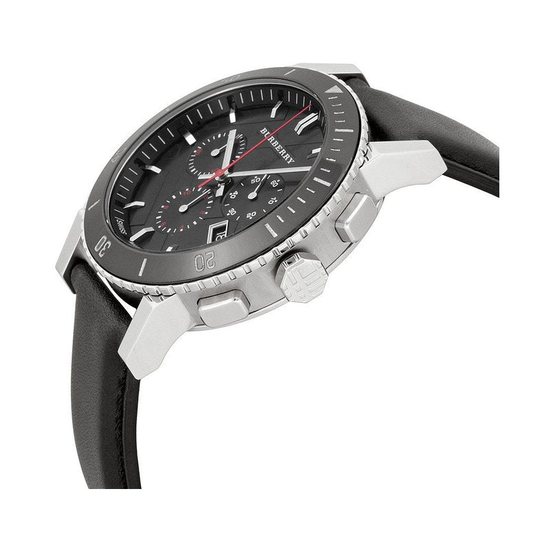 Burberry Black Leather Strap Black Dial Chronograph Quartz Watch for Gents – BU9382 - Image 3