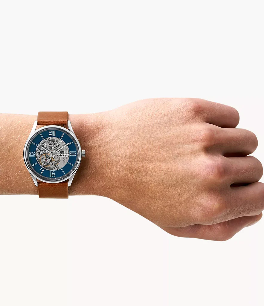 Fossil Forrester Brown Leather Strap Blue Dial Automatic Watch for Gents – ME3179 - Image 2