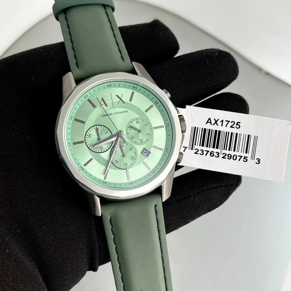Armani Exchange Green Leather Strap Green Dial Chronograph Quartz Watch for Gents – AX1725 - Image 2