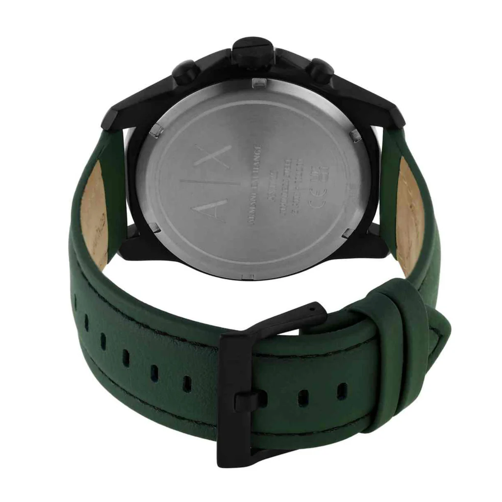 Armani Exchange Green Leather Strap Green Dial Chronograph Quartz Watch for Gents – AX1725 - Image 4