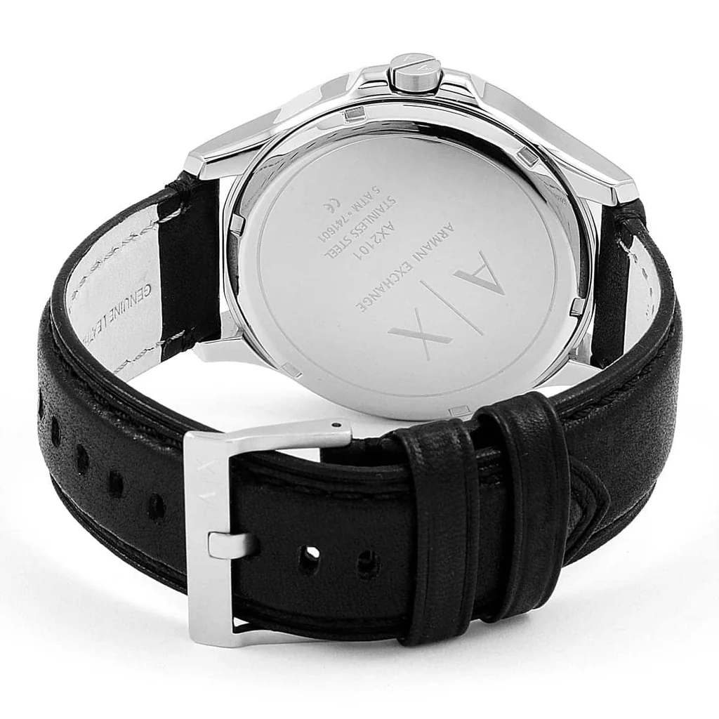 Armani Exchange Black Leather Strap Black Dial Quartz Watch for Gents – AX2101 - Image 3