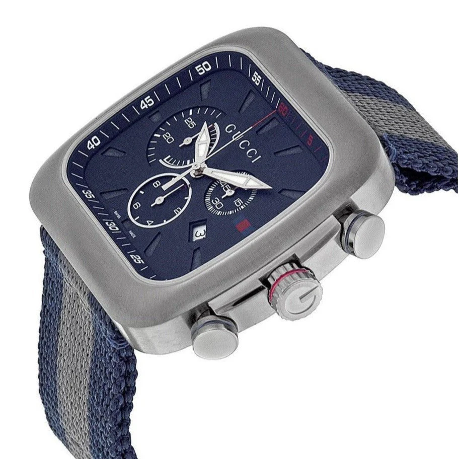 Gucci Coupe Blue-Gray-Blue Web Nylon Nato Blue Guilloche Dial Chronograph Quartz Watch for Gents – YA131203 - Image 5