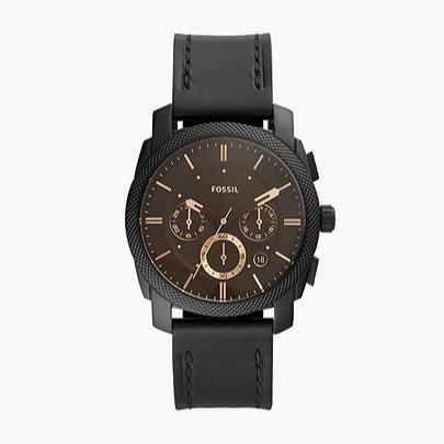 Fossil Machine Black Leather Strap Brown Dial Chronograph Quartz Watch for Gents – FS5586 - Image 6