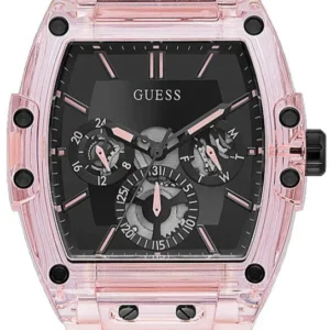 Guess Men’s Quartz Pink Silicone Strap Black Dial 43mm Watch GW0032G1