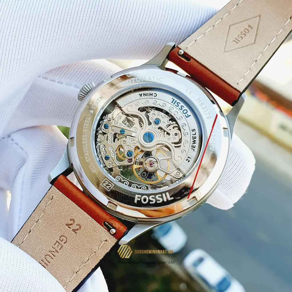 Fossil Forrester Brown Leather Strap Blue Dial Automatic Watch for Gents – ME3179 - Image 3
