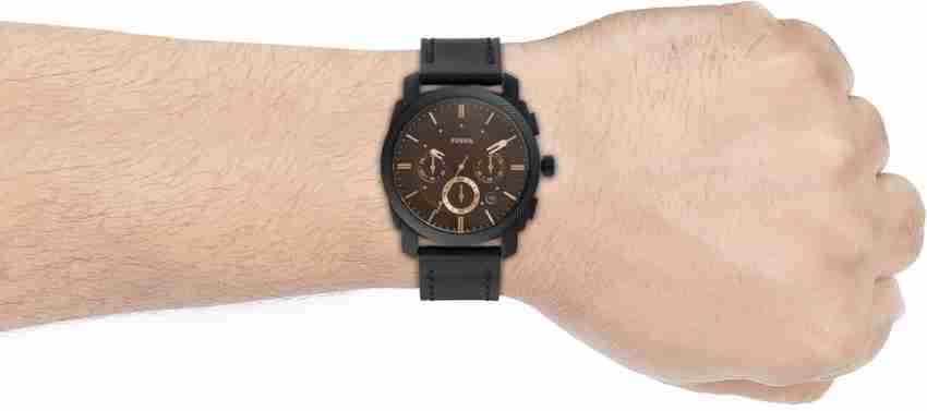 Fossil Machine Black Leather Strap Brown Dial Chronograph Quartz Watch for Gents – FS5586 - Image 2