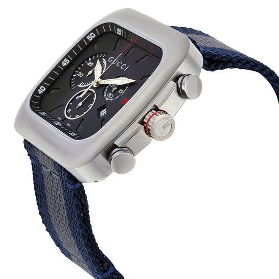 Gucci Coupe Blue-Gray-Blue Web Nylon Nato Blue Guilloche Dial Chronograph Quartz Watch for Gents – YA131203 - Image 4