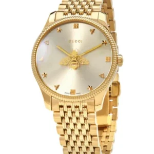 Gucci G-Timeless Gold Stainless Steel Silver Dial Quartz Watch for Ladies- YA1264155