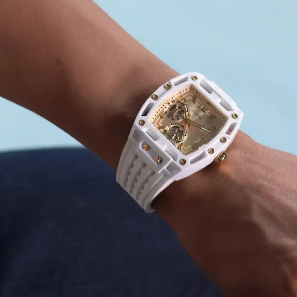 Guess Men’s Quartz White Silicone Strap Champagne Dial 42mm Watch GW0499G5 - Image 2