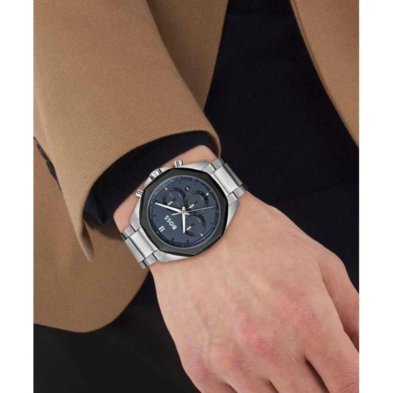 Hugo Boss Cloud Silver Stainless Steel Blue Dial Chronograph Quartz Watch for Gents – 1514015 - Image 5