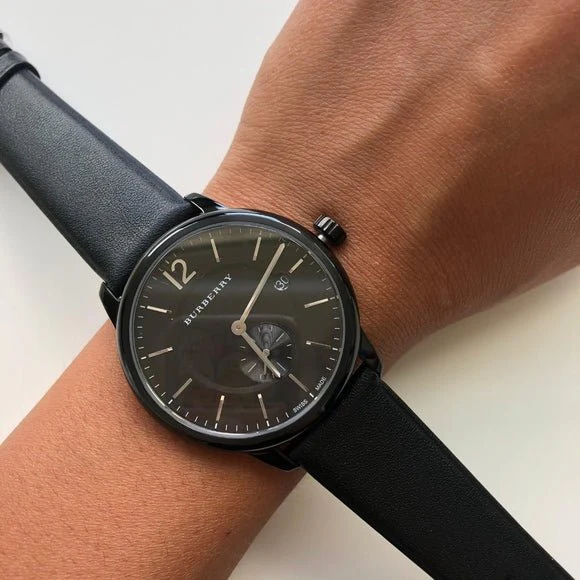 Burberry The Classic Black Leather Strap Black Dial Quartz Watch for Gents – BU10003 - Image 3