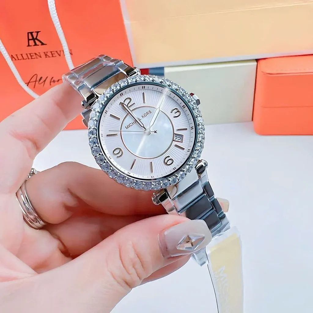 Michael Kors Parker Lux Silver Stainless Steel Mother Of Pearl Dial Quartz Watch for Ladies – MK-4694 - Image 3