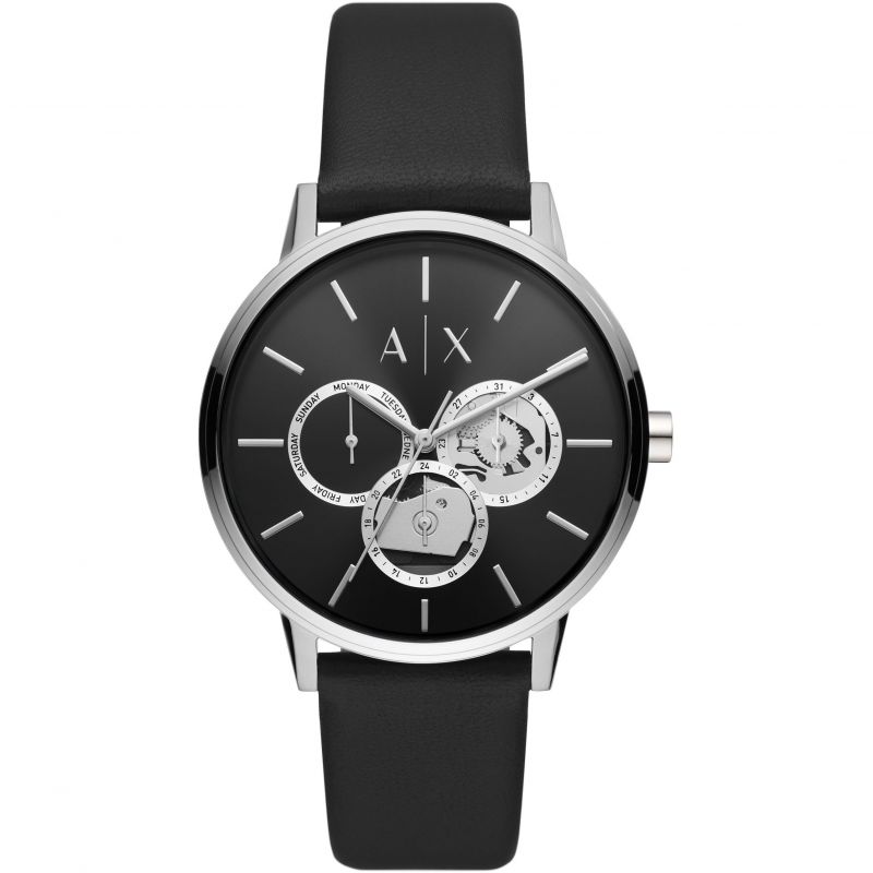 Armani Exchange Black Leather Strap Black Dial Quartz Watch for Gents – AX2745 - Image 3