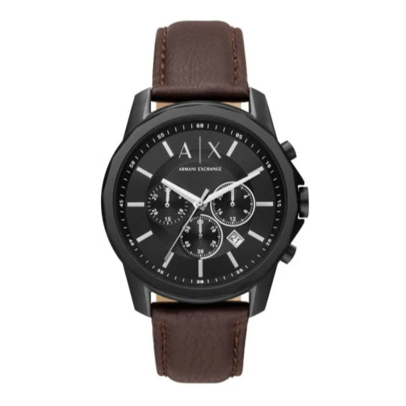 Armani Exchange Brown Leather Strap Black Dial Chronograph Quartz Watch for Gents – AX1732 - Image 5