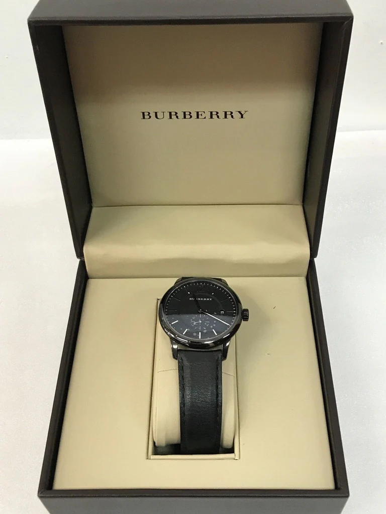 Burberry The Classic Black Leather Strap Black Dial Quartz Watch for Gents – BU10003 - Image 2