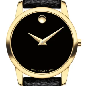 Movado Museum Classic Black Dial Black Leather Strap Watch For Women - 0607016