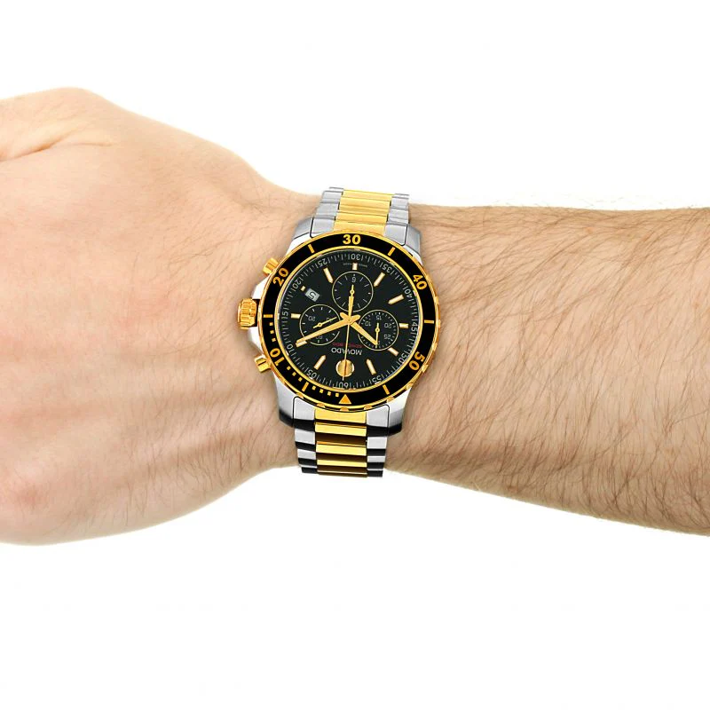 Movado 800 Series Two-Tone Stainless Steel Black Dial Chronograph Quartz Watch for Gents - 2600146 - Image 5