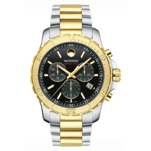 Movado 800 Series Two-Tone Stainless Steel Black Dial Chronograph Quartz Watch for Gents - 2600138