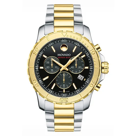 Movado 800 Series Two-Tone Stainless Steel Black Dial Chronograph Quartz Watch for Gents - 2600138