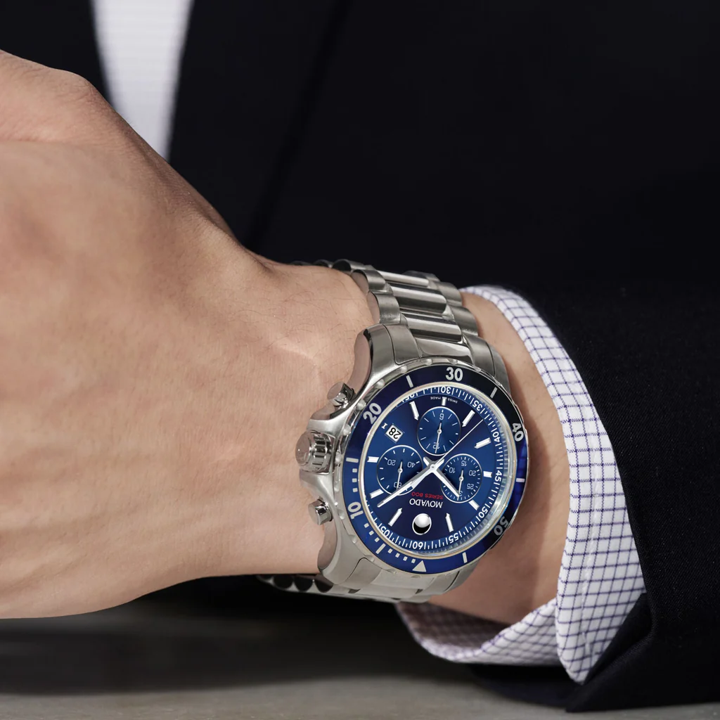 Movado 800 Series Silver Stainless Steel Blue Dial Chronograph Quartz Watch for Gents - 2600141 - Image 5