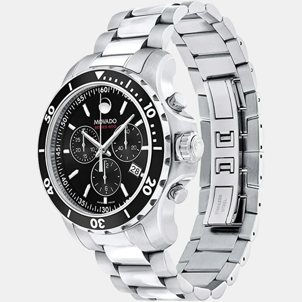 Movado 800 Series Silver Stainless Steel Black Dial Chronograph Quartz Watch for Gents - 2600142 - Image 8