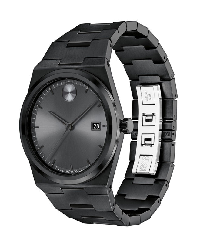 Movado Black Stainless Steel Grey Dial Quartz Watch for Gents - Movado 3601224 - Image 4