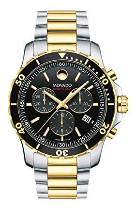 Movado 800 Series Two-Tone Stainless Steel Black Dial Chronograph Quartz Watch for Gents - 2600146