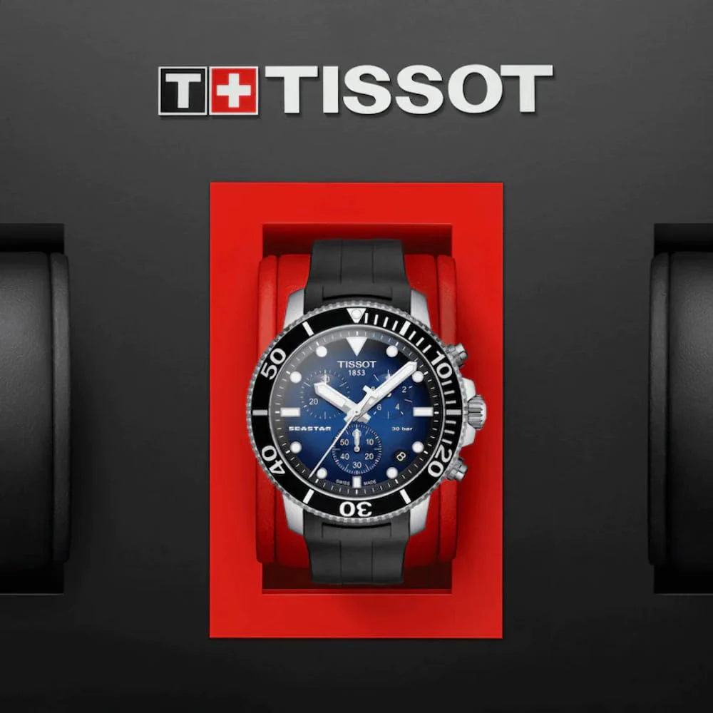 Tissot Chronograph Black Strap Men's Wrist Watches - T120.417.17.041.00, SEASTAR 1000 CHRONOGRAPH, T1204171704100 - Image 2
