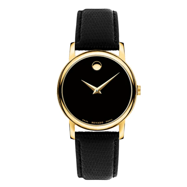 Movado Museum Classic Black Leather Black Dial Quartz Watch for Gents - 2100005