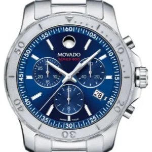 Movado 800 Series Silver Stainless Steel Blue Dial Quartz Watch for Gents - 2600151