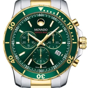 Movado Series 800 Chronograph Green Dial Two Tone Steel Strap Watch For Men - 2600148
