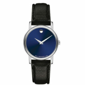 Movado Museum Blue Dial Black Leather Strap Women's Swiss Watch 2100010