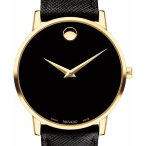 Movado Museum Classic Quartz Black Dial Black Leather Strap Watch For Men - 0607195