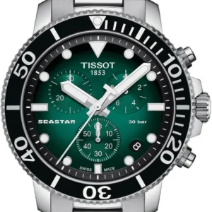 Tissot Seastar 100 Silver Stainless Steel Graded Green Dial Chronograph Quartz Watch for Men's - T120.417.11.091.01
