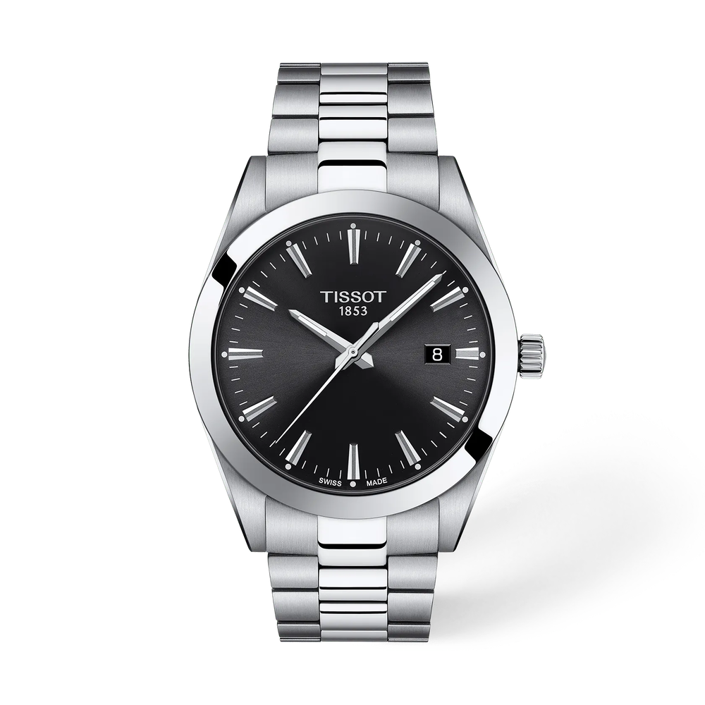 Tissot Gentleman Silver Stainless Steel Black Dial Quartz Watch for Men's - T127.410.11.051.00