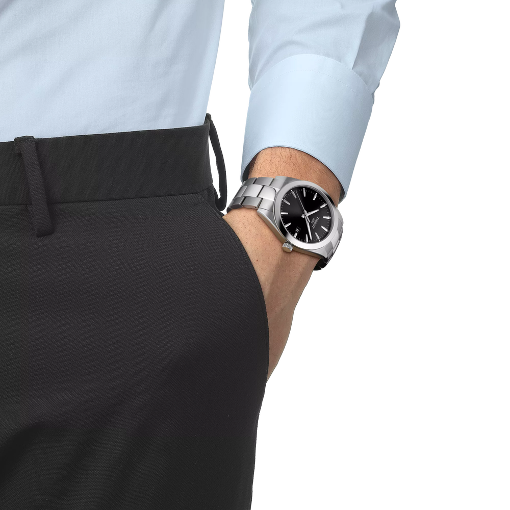 Tissot Gentleman Silver Stainless Steel Black Dial Quartz Watch for Men's - T127.410.11.051.00 - Image 5