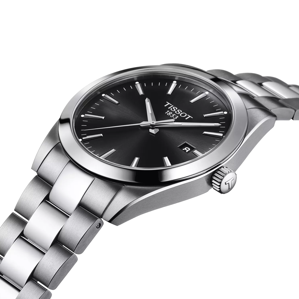 Tissot Gentleman Silver Stainless Steel Black Dial Quartz Watch for Men's - T127.410.11.051.00 - Image 6