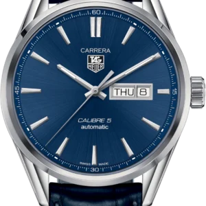 Tag Heuer  Carrera Calibre 5 Day-Date Automatic Blue Dial Leather Strap Men's Watch WAR201E.FC6292