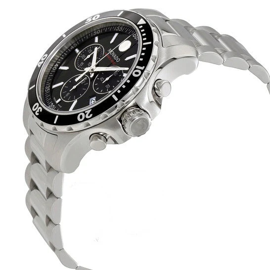 Movado 800 Series Silver Stainless Steel Black Dial Chronograph Quartz Watch for Gents - 2600142 - Image 5