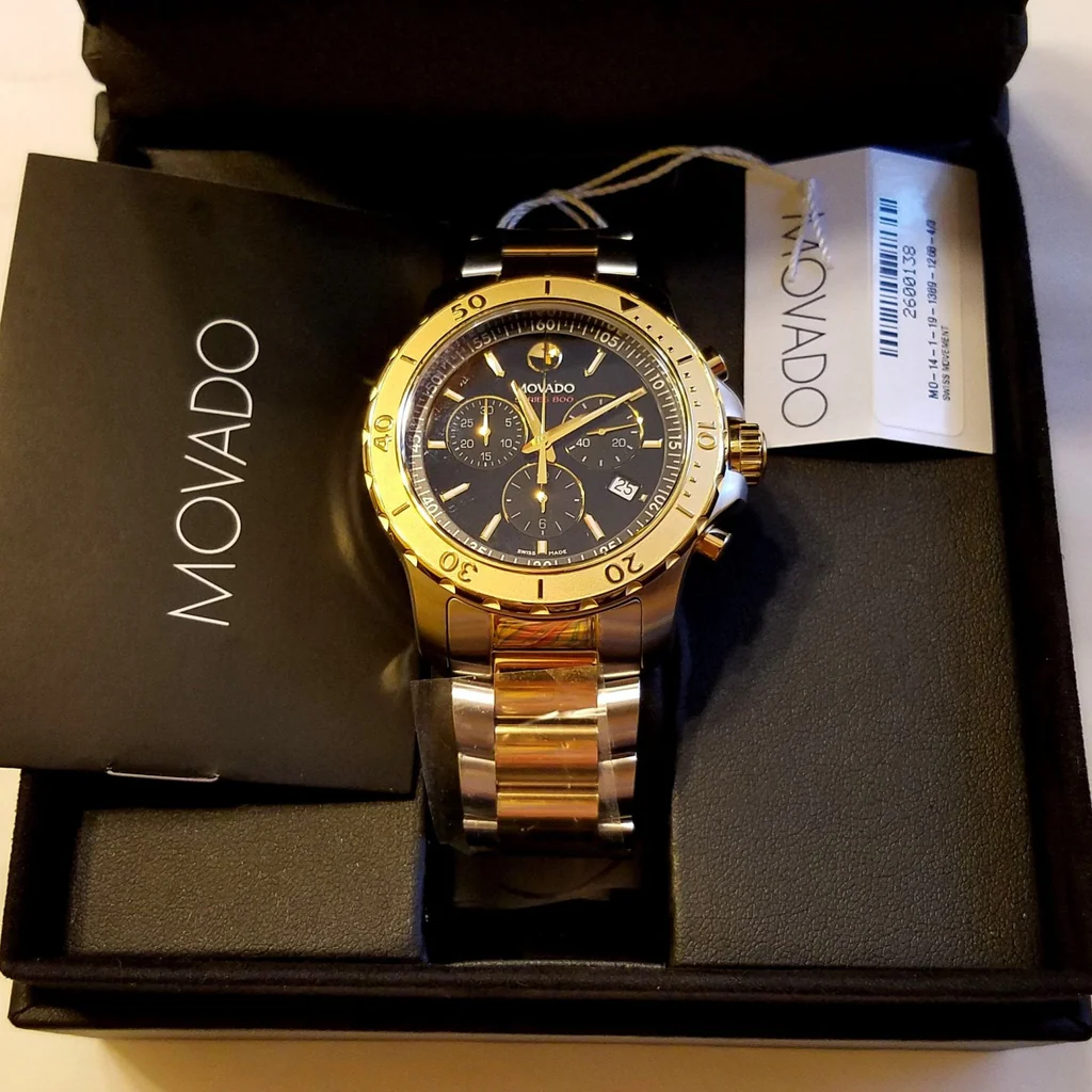 Movado 800 Series Two-Tone Stainless Steel Black Dial Chronograph Quartz Watch for Gents - 2600138 - Image 2
